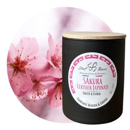 Bougie artisanale parfumée Sakura, fleur de cerisier, made in Provence